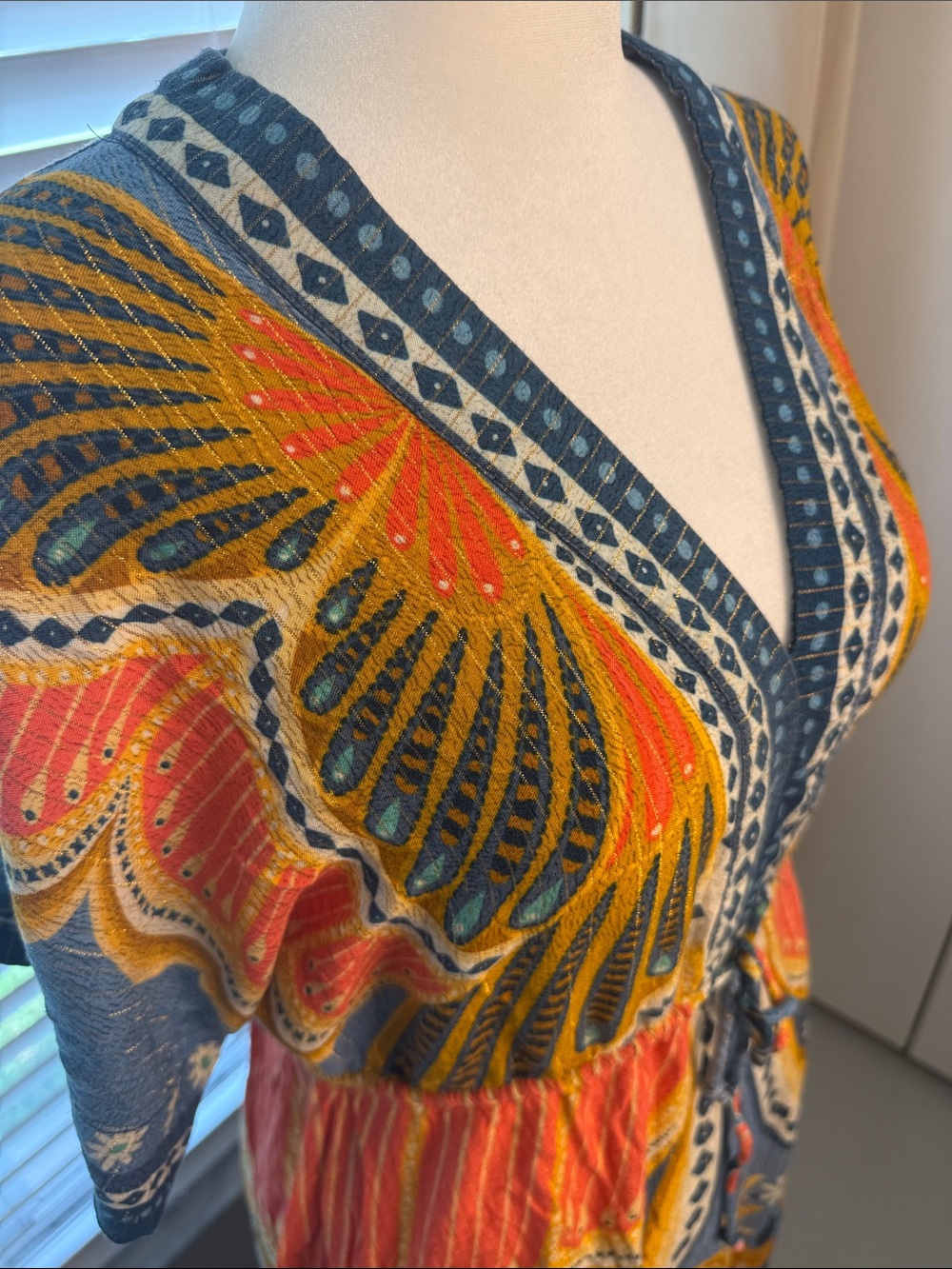 FARM Rio Boho V-Neck Floral Midi Dress in Orange and Yellow - Picture 2 of 5